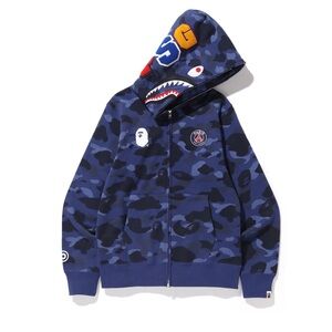 BAPE x PSG Shark full zip hoodie a bathing ape blue camo Size M Color Blue